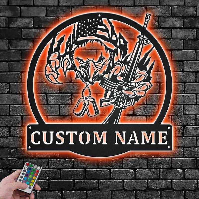 Custom Name Veteran Name Sign Decoration For Room, Metal Wall Signs With RGB Led Light