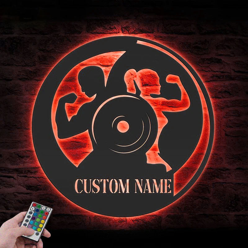 
Custom Name Weightlifting Name Sign Home Decor Bodybuilding Gym Fitness Metal Wall Signs With RGB Led Light
