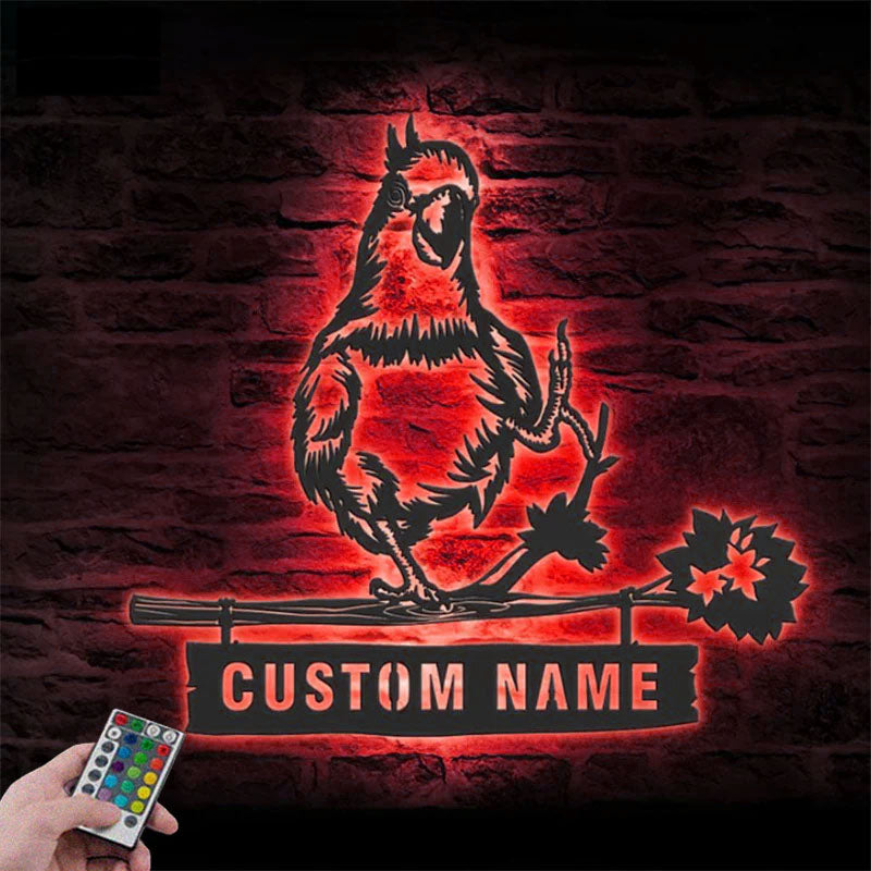 Custom Name Wildlife Parrot Lover Name Sign Home Decor, Metal Wall Signs With RGB Led Light