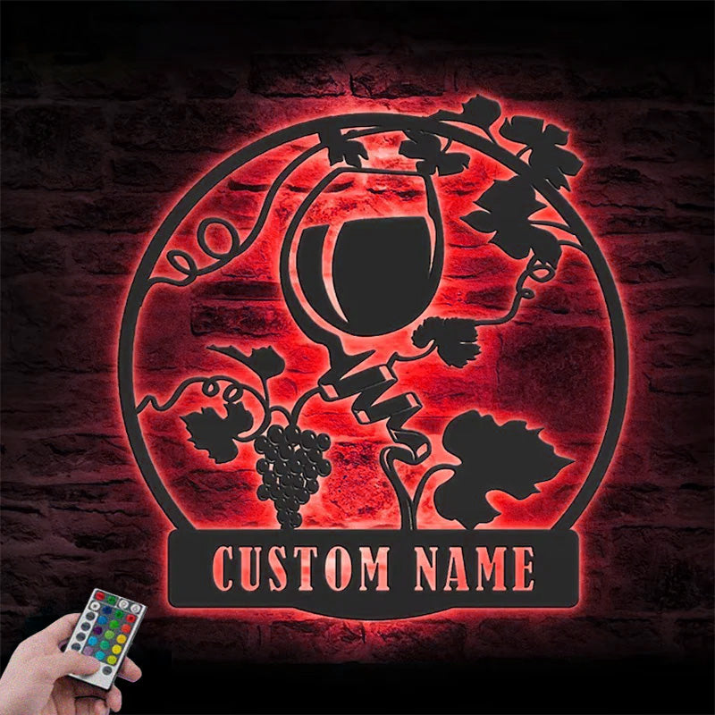 Custom Name Wine Bar Metal Wall Signs With RGB Led Light