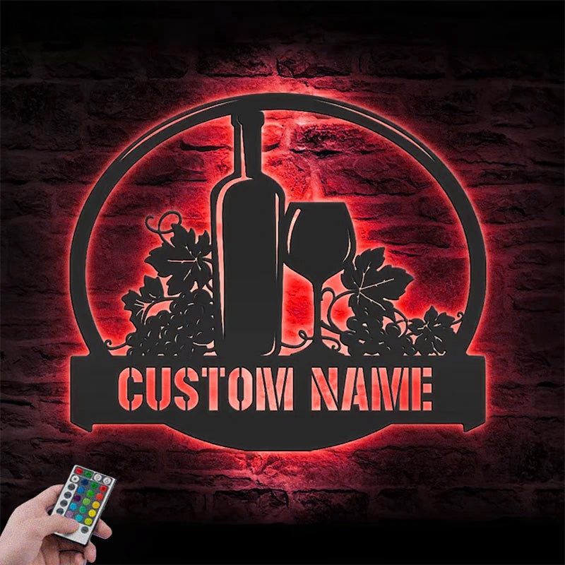 Custom Name Wine Shop Metal Wall Signs With RGB Led Light
