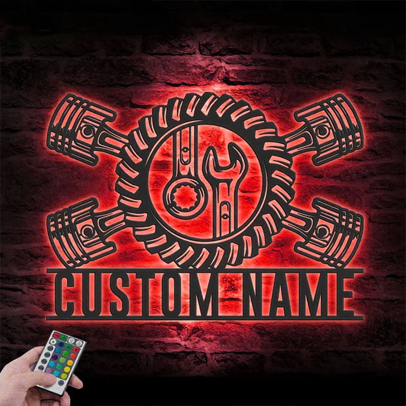 Custom Name Workshop Name Sign Home Decor Car Mechanic Repair Decoration Metal Wall Signs With RGB Led Light