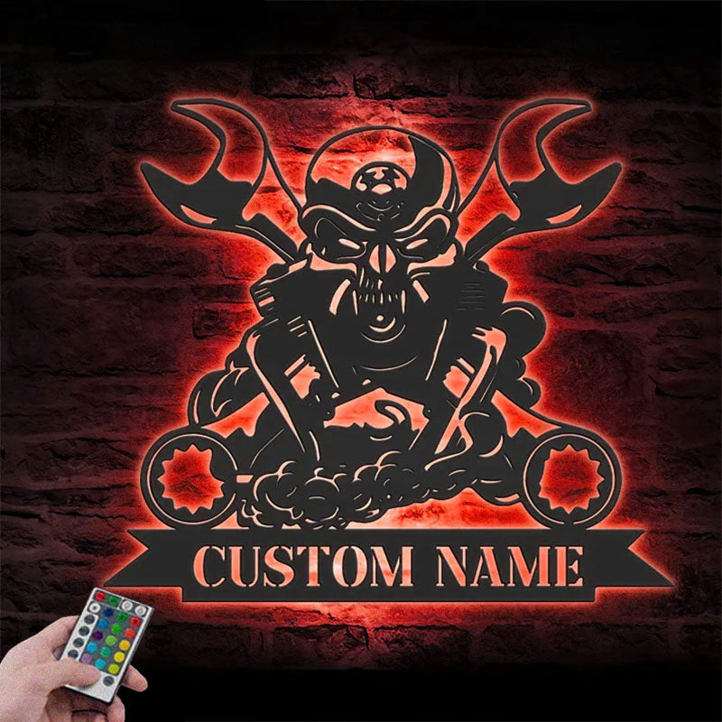 Custom Name Workshop Name Sign Home Decor Mechanic Repair Metal Wall Signs With RGB Led Light
