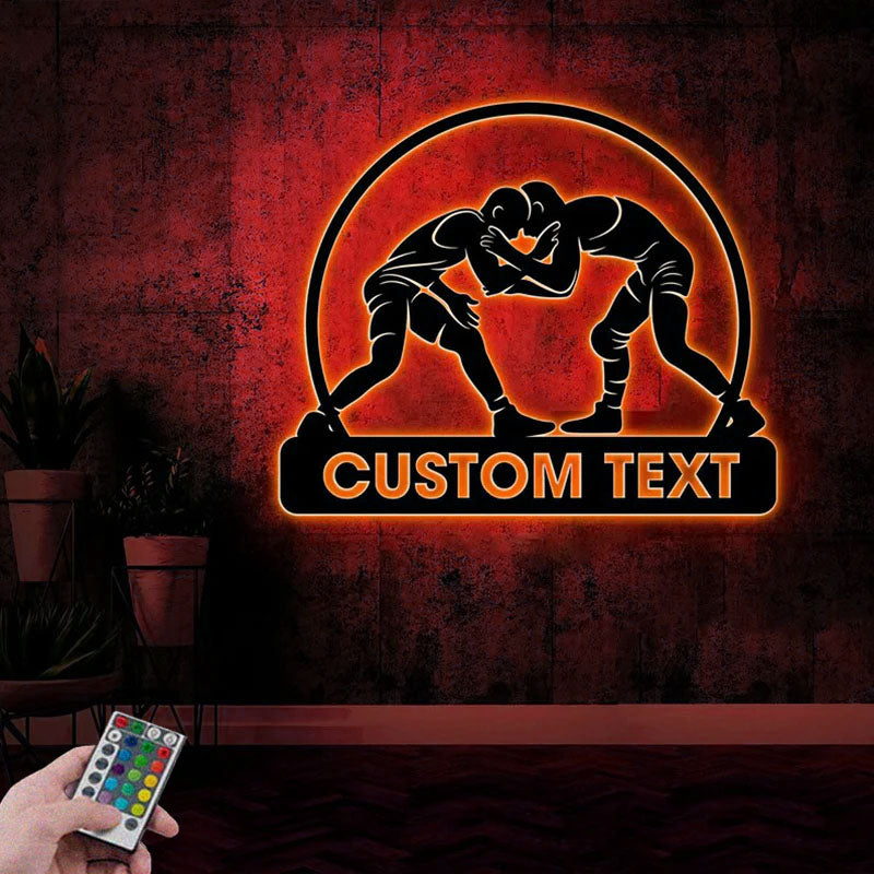 Custom Name Wrestling Player Name Sign Home Decor Gym Fitness Room, Metal Wall Signs With RGB Led Light