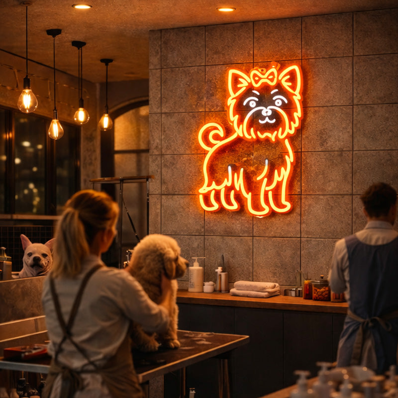 Cute Bow Puppy Neon Sign – Adorable Dog Neon Wall Light for Pet Grooming Salons, Pet Shops & Animal-Friendly Spaces