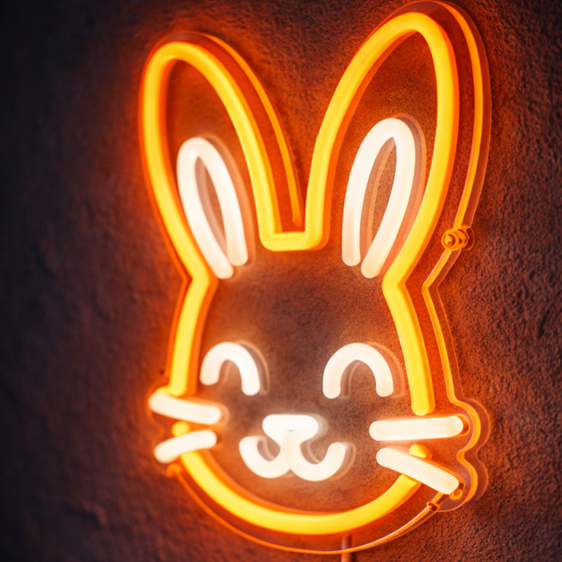 Cute Bunny Neon Sign – Warm Orange LED Wall Light for Cozy Home & Kids Room Decor