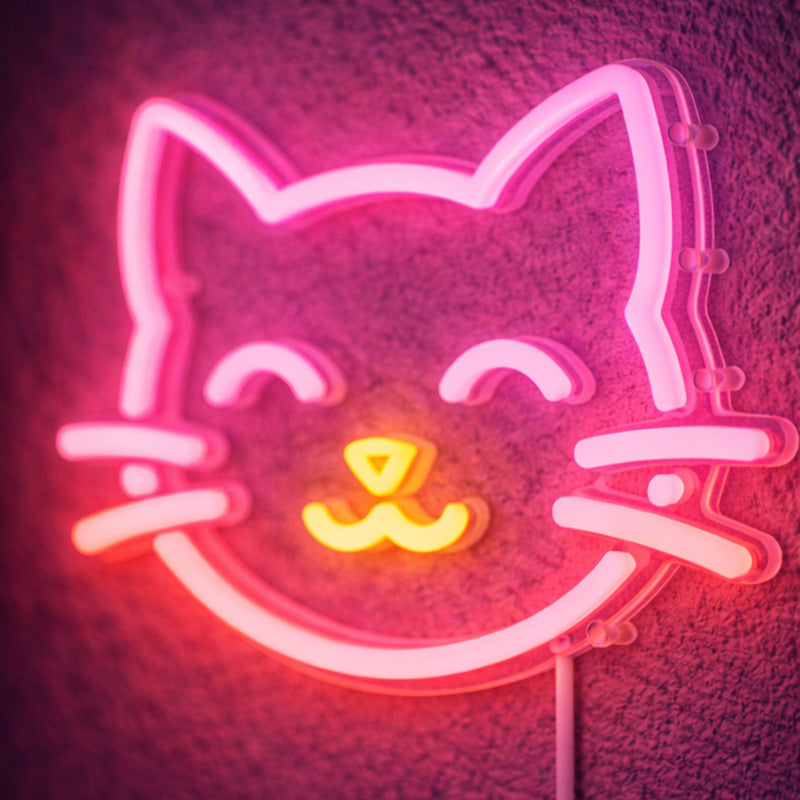 Cute Cat Face Neon Sign – Pink LED Wall Light for Bedroom & Cozy Spaces