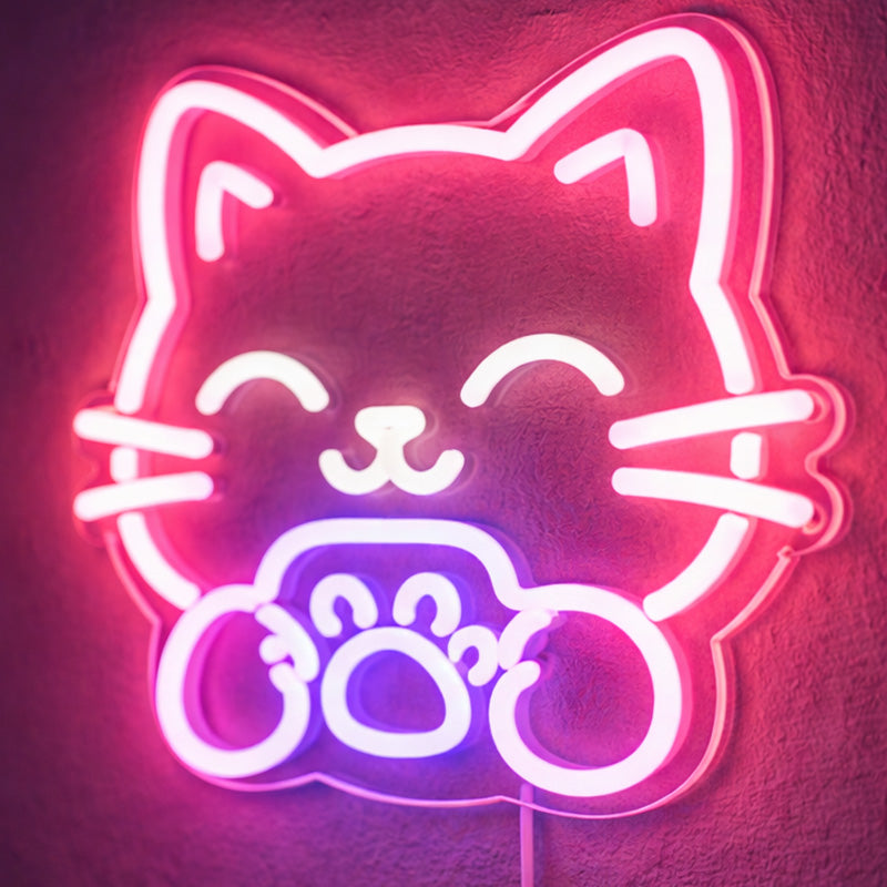 Cute Cat Paw Neon Sign – Pink & Purple LED Wall Light for Bedroom and Cozy Decor