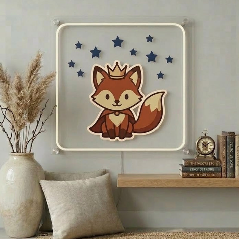Cute Fox Neon Sign – Crown Fox LED Wall Decor for Bedroom & Nursery