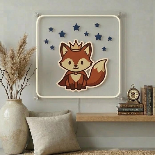 Cute Fox Neon Sign – Crown Fox LED Wall Decor for Bedroom & Nursery