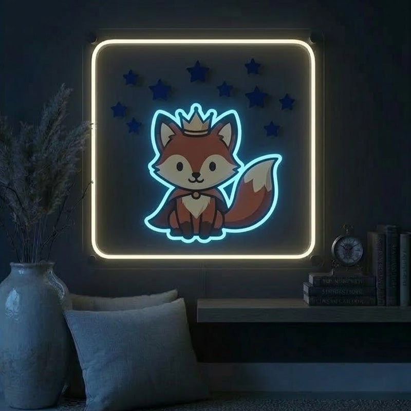 Cute Fox Neon Sign – Crown Fox LED Wall Decor for Bedroom & Nursery