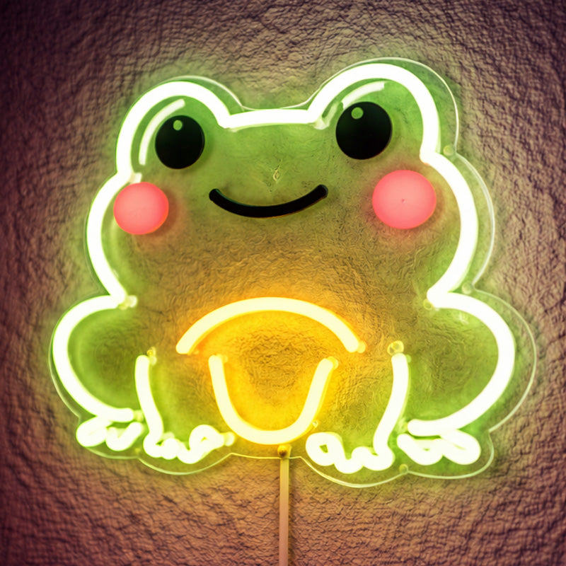 Cute Frog Neon Sign – Green & Yellow LED Wall Light for Kids’ Room