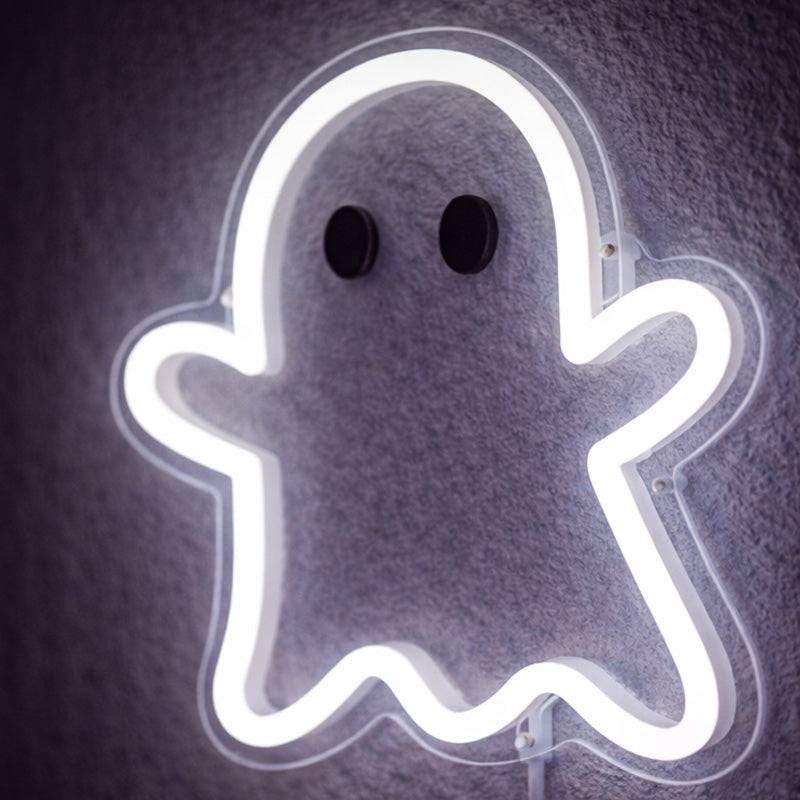 Cute Ghost Neon Sign – White LED Halloween Wall Light