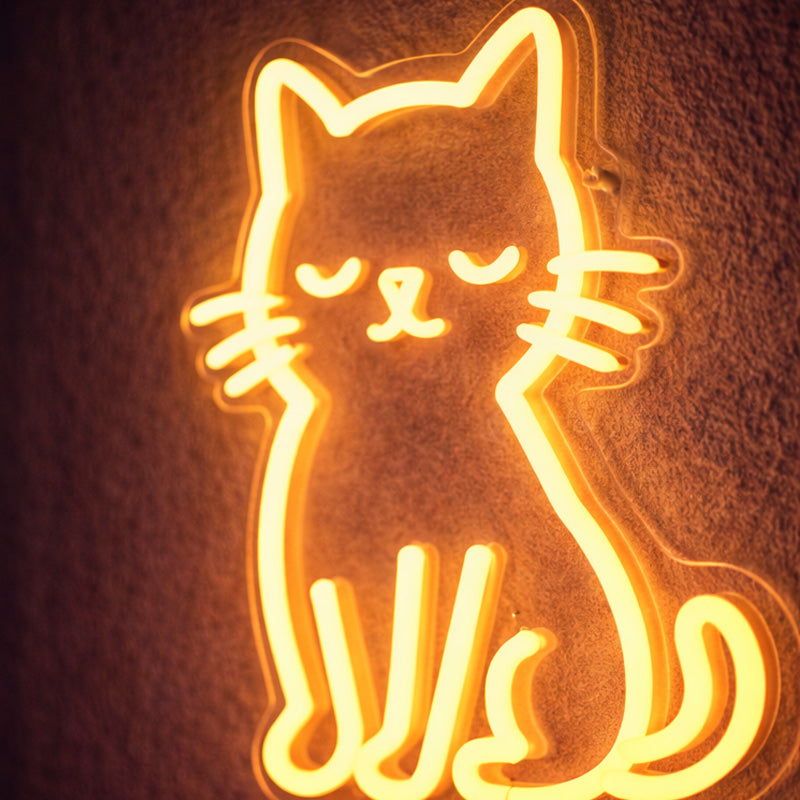 Cute Sleeping Cat Neon Wall Light – Warm Yellow LED Kitty Sign