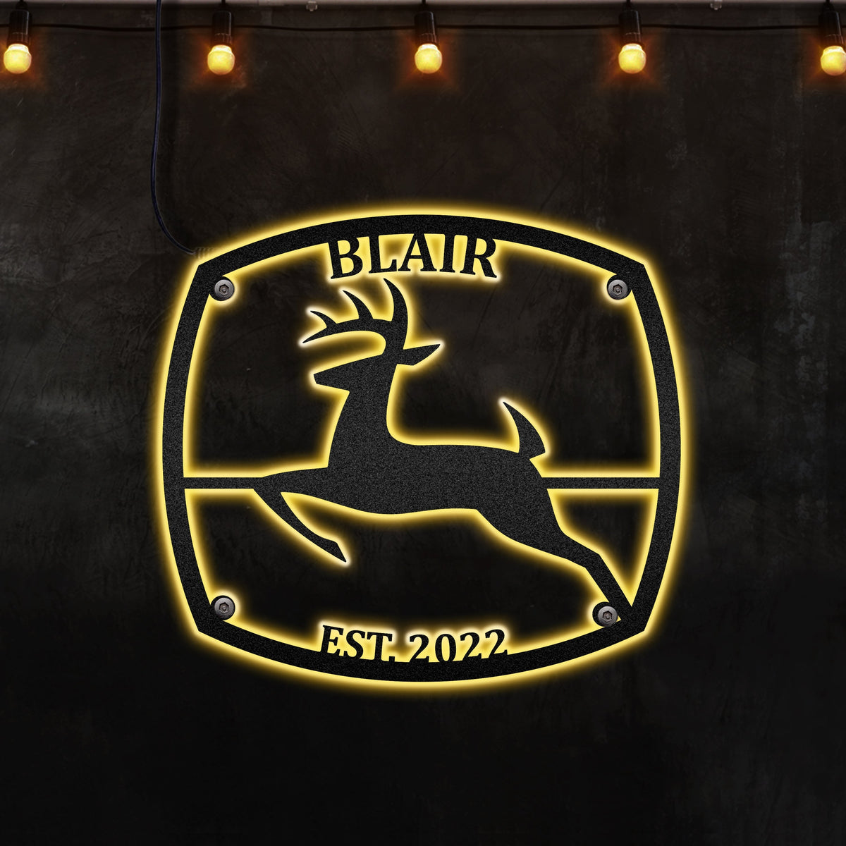 12"x12" Deer Hunting Personalized - Led Light Metal - Owls Matrix LTD