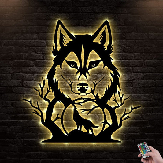 12"x12" Wolf Howling Wolf - Led Light Metal - Owls Matrix LTD