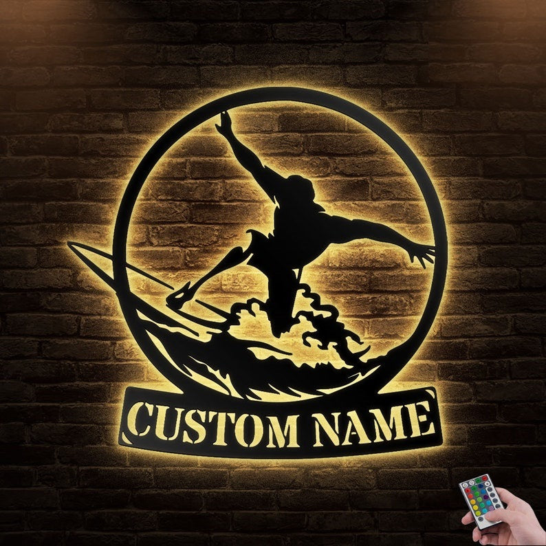 Wave Surfing Personalized - Led Light Metal - Owls Matrix LTD