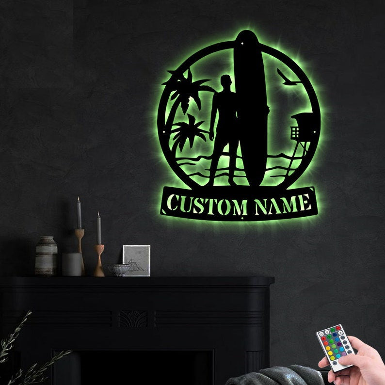 12"x12" Surfing Cool Style Personalized - Led Light Metal - Owls Matrix LTD