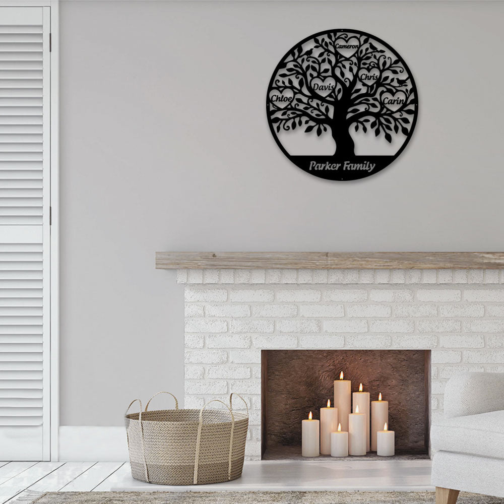 Tree Of Life Birds Family Names Personalized - Led Light Metal - Owls Matrix LTD