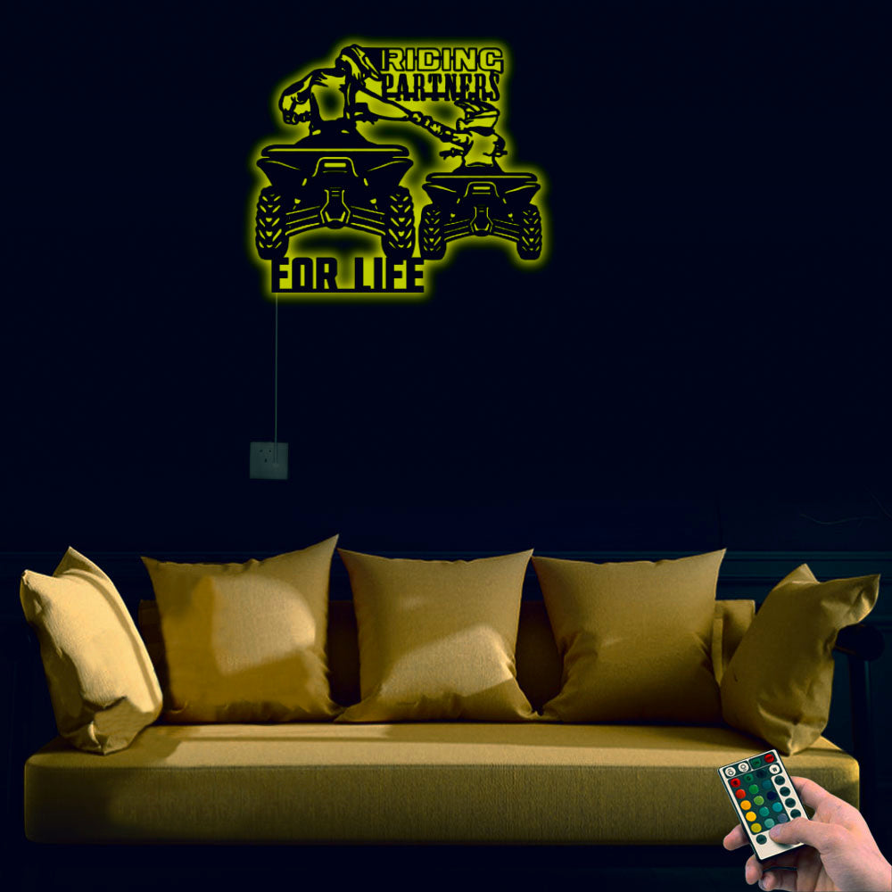 12"x12" ATV Quad Riding Father And Son Partner For Life - Led Light Metal - Owls Matrix LTD