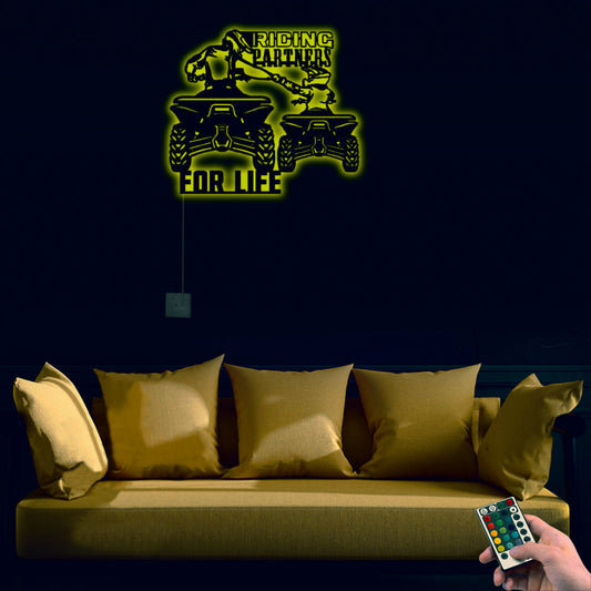 12"x12" ATV Quad Riding Father And Son Partner For Life - Led Light Metal - Owls Matrix LTD