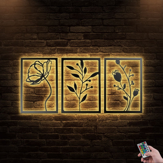 12"x12" Flower 3 Flower Type Floral - Led Light Metal - Owls Matrix LTD