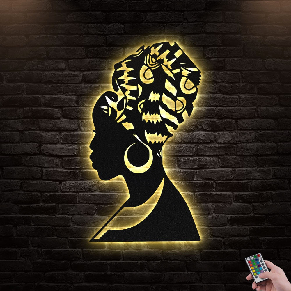 12"x12" African Beautiful Woman Style - Led Light Metal - Owls Matrix LTD