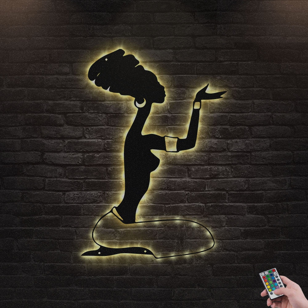 12"x12" Afro American Women - Led Light Metal - Owls Matrix LTD