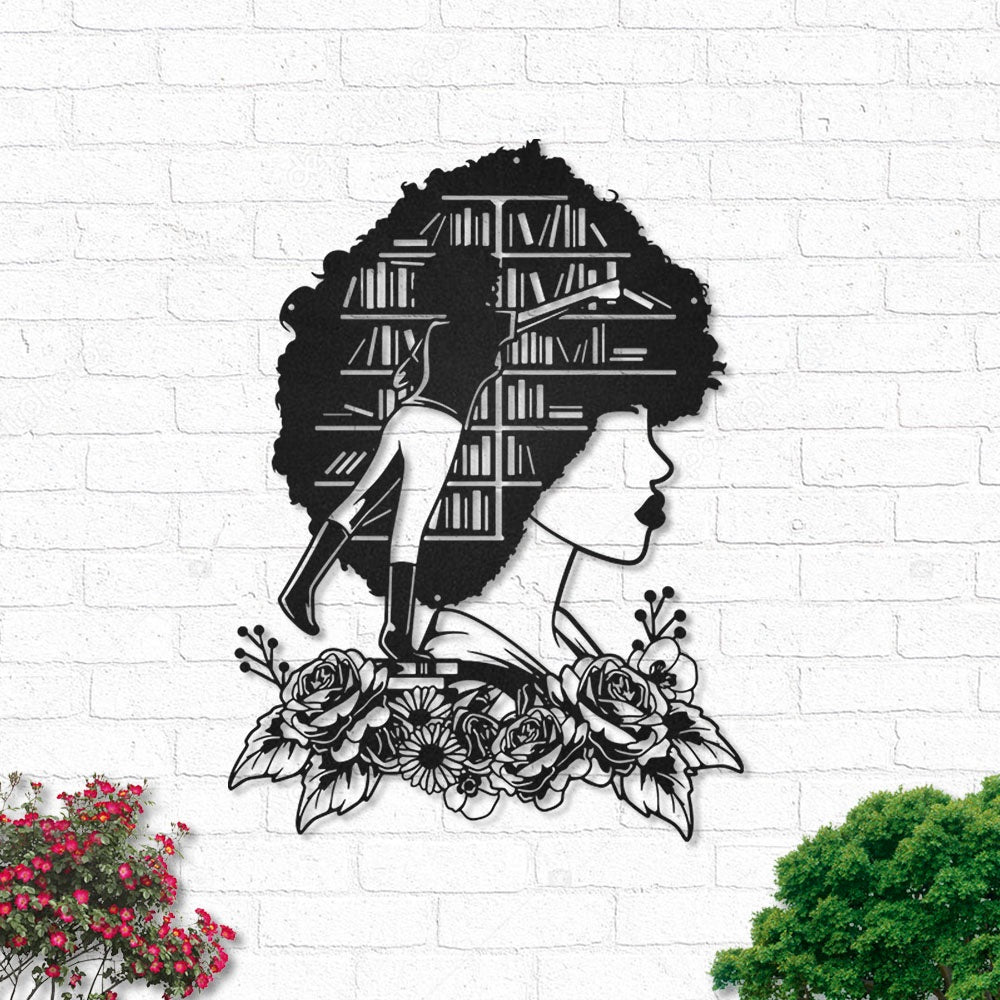 Afro Black Women Book Lover - Led Light Metal - Owls Matrix LTD