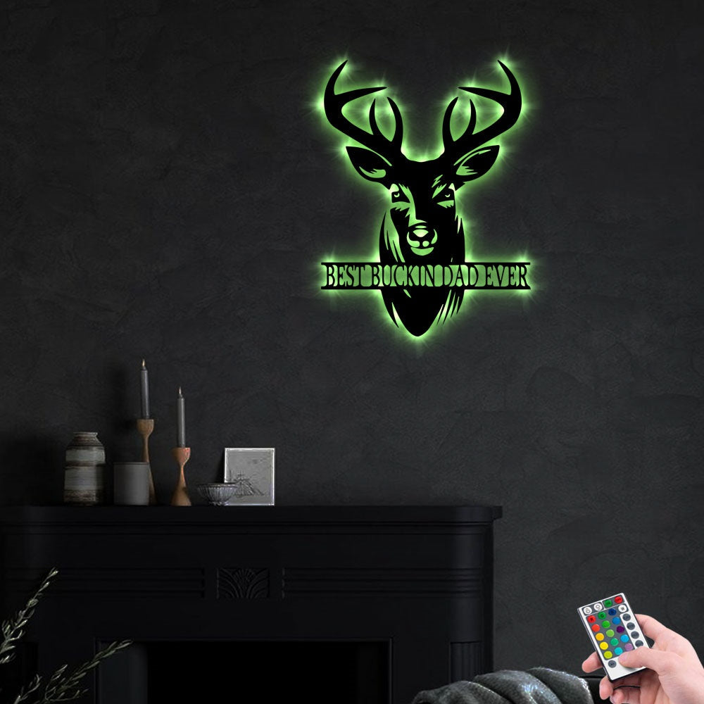 Deer Hunting Best Buckin Dad Ever - Led Light Metal - Owls Matrix LTD