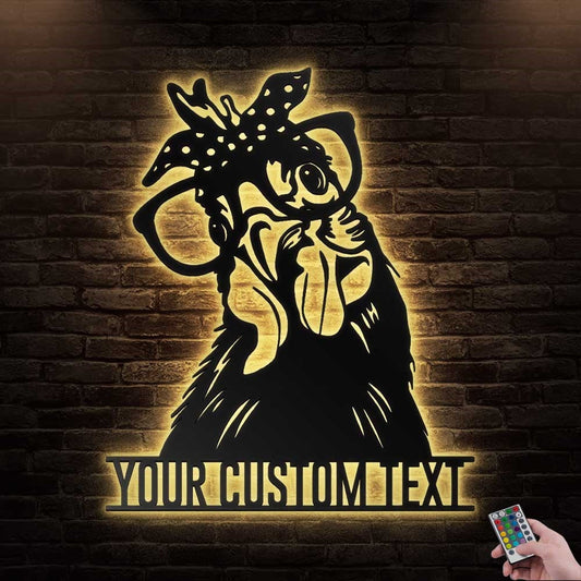 12"x12" Chicken With Bandana Glasses Farm Animal Personalized - Led Light Metal - Owls Matrix LTD