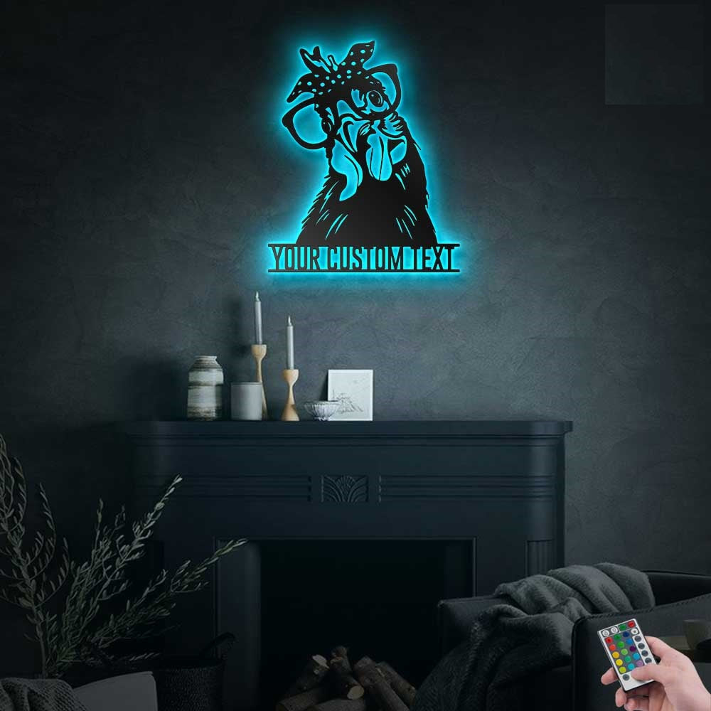 Chicken With Bandana Glasses Farm Animal Personalized - Led Light Metal - Owls Matrix LTD