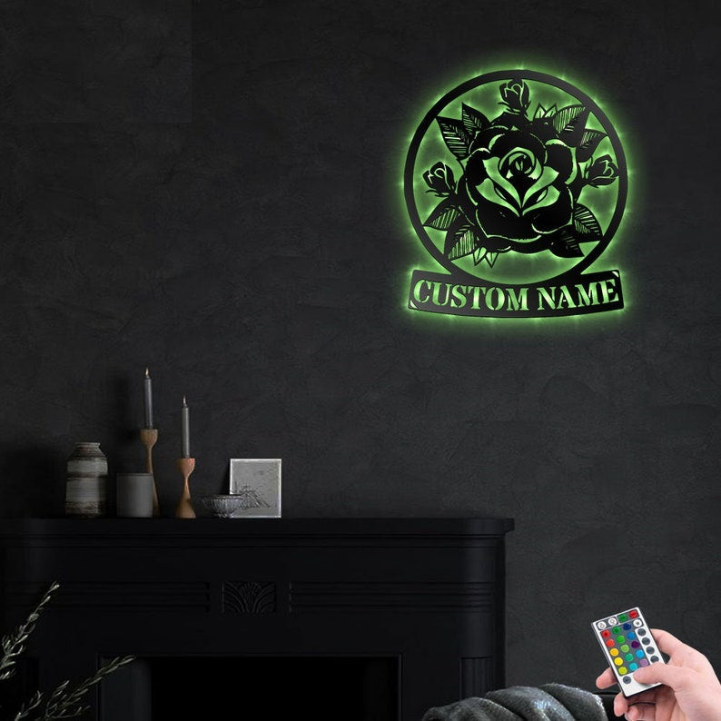 12"x12" Rose Special Style Personalized - Led Light Metal - Owls Matrix LTD