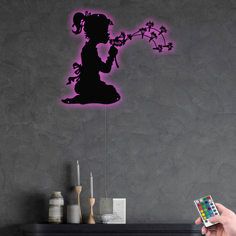 Dandelion And Little Girl - Led Light Metal - Owls Matrix LTD