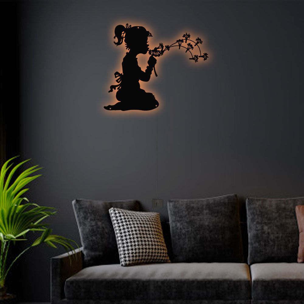 Dandelion And Little Girl - Led Light Metal - Owls Matrix LTD
