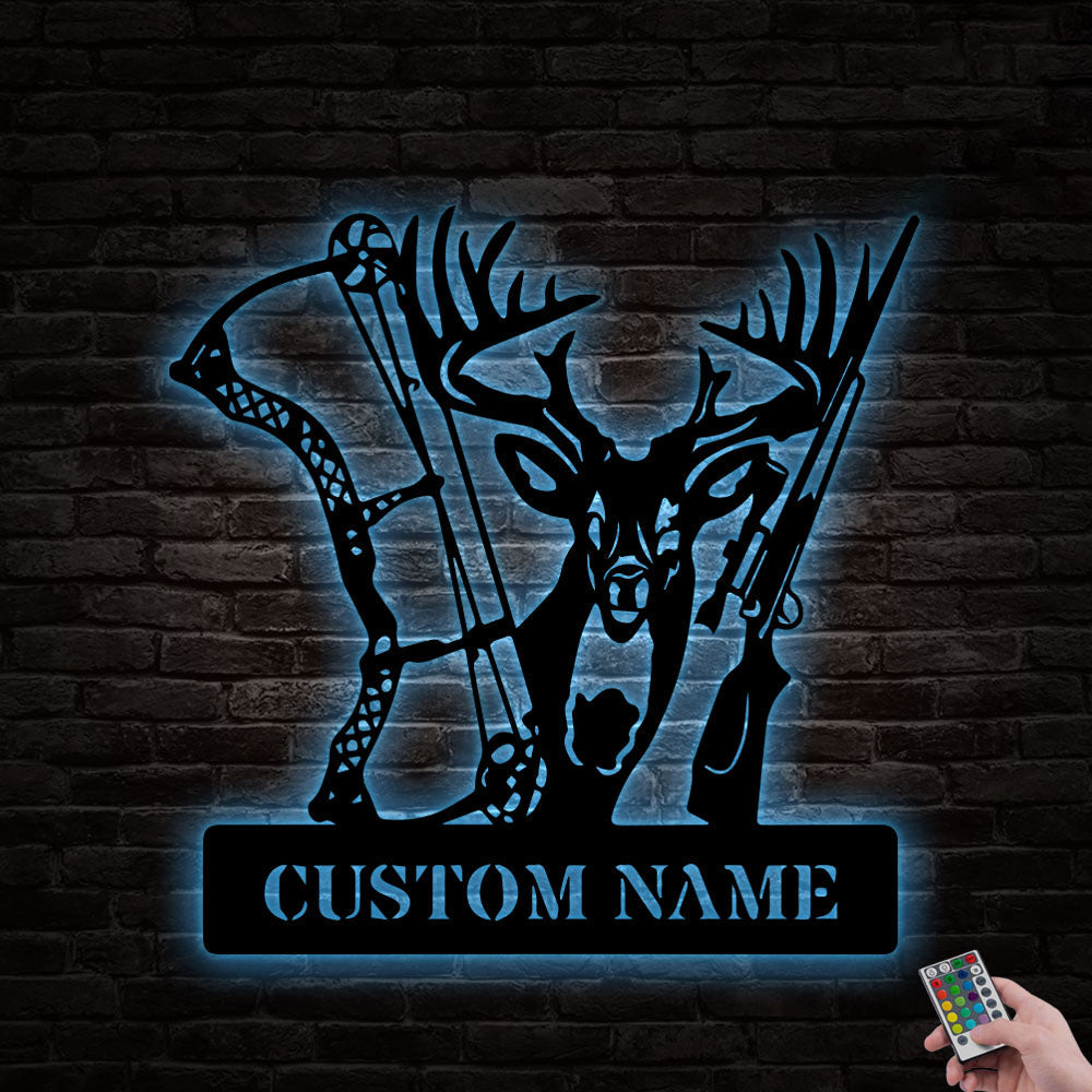 Deer Bow Hunting Gift Hunter I6 Personalized - Led Light Metal - Owls Matrix LTD