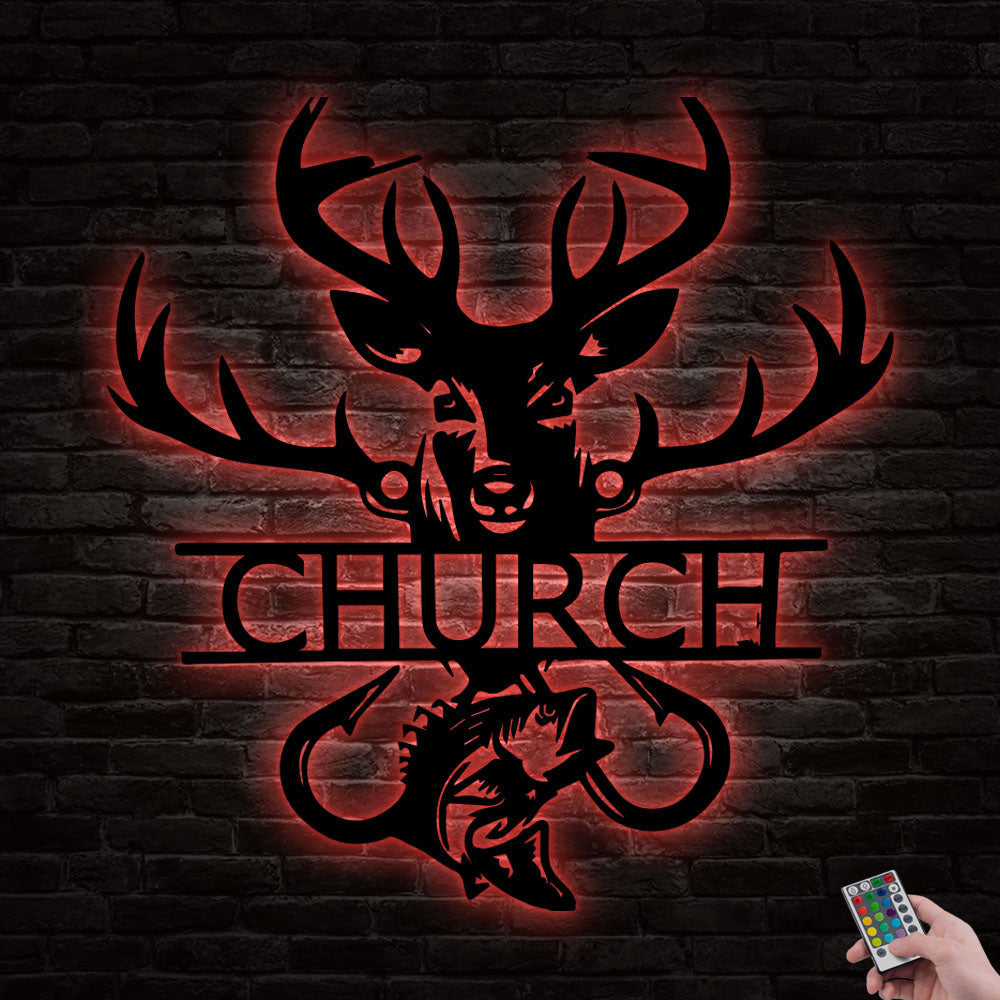 Deer Hunting Fish Hook Gift Hunter Personalized - Led Light Metal - Owls Matrix LTD