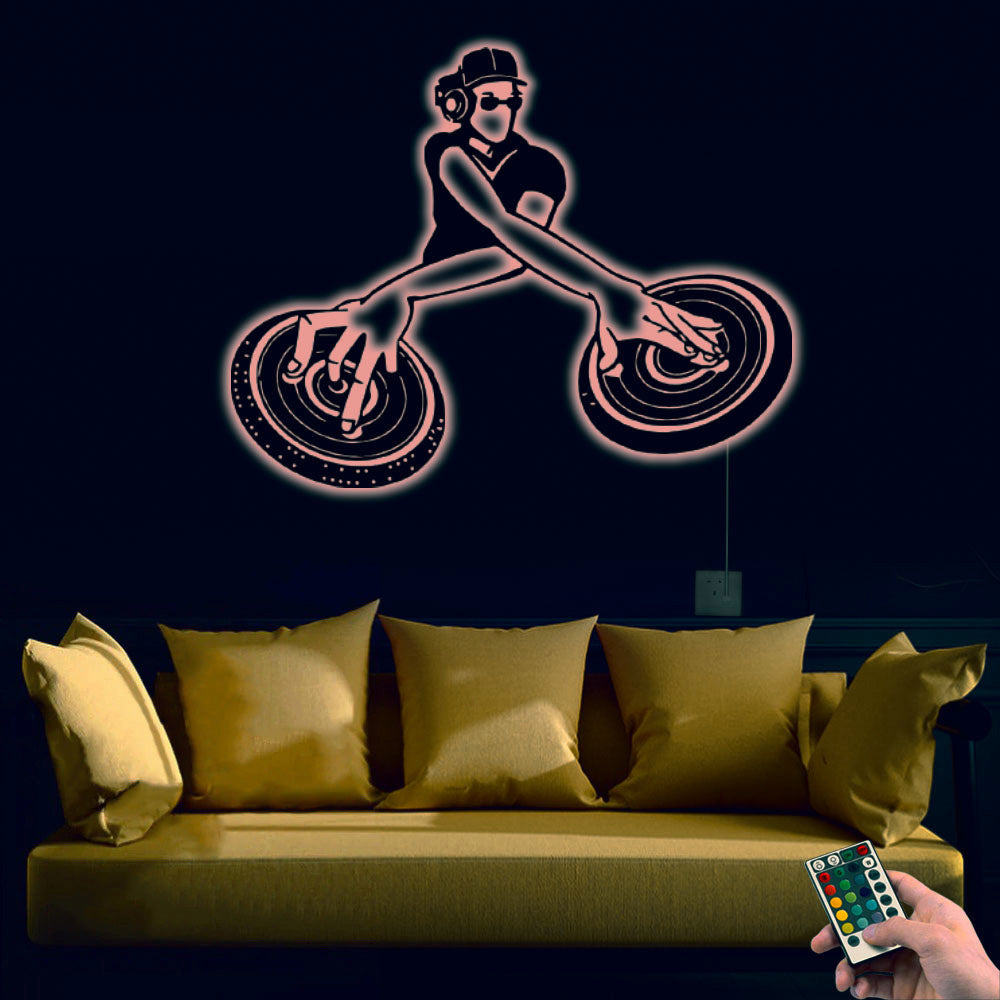 Dj Disk Jockey Turn Tables Headphones Music - Led Light Metal - Owls Matrix LTD