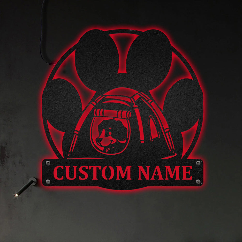 Dog Paw Camping Personalized - Led Light Metal - Owls Matrix LTD