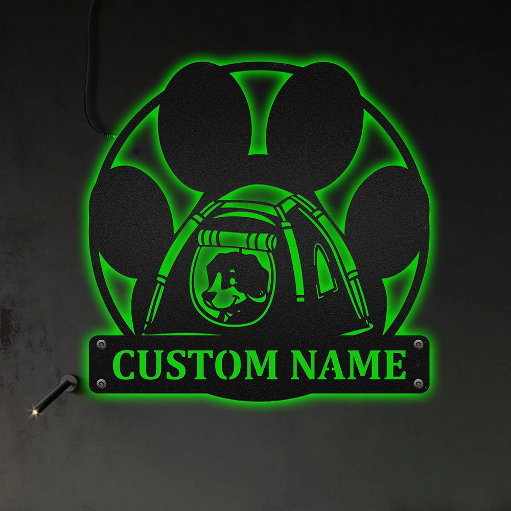 Dog Paw Camping Personalized - Led Light Metal - Owls Matrix LTD