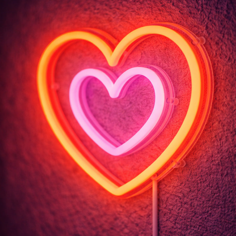 Double Heart Neon Sign – Romantic Pink & Red LED Wall Light for Bedroom Décor