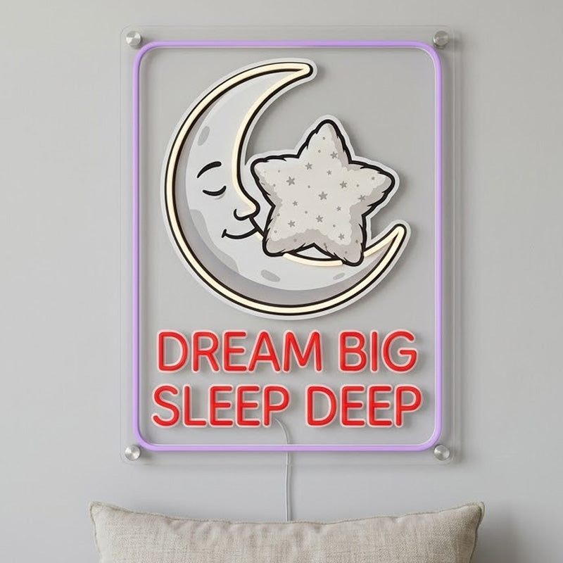 Dream Big Sleep Deep Neon Sign – Cozy Moon & Star LED Wall Decor for Bedroom