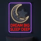 Dream Big Sleep Deep Neon Sign – Cozy Moon & Star LED Wall Decor for Bedroom