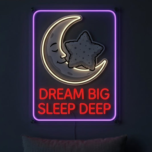 Dream Big Sleep Deep Neon Sign – Cozy Moon & Star LED Wall Decor for Bedroom