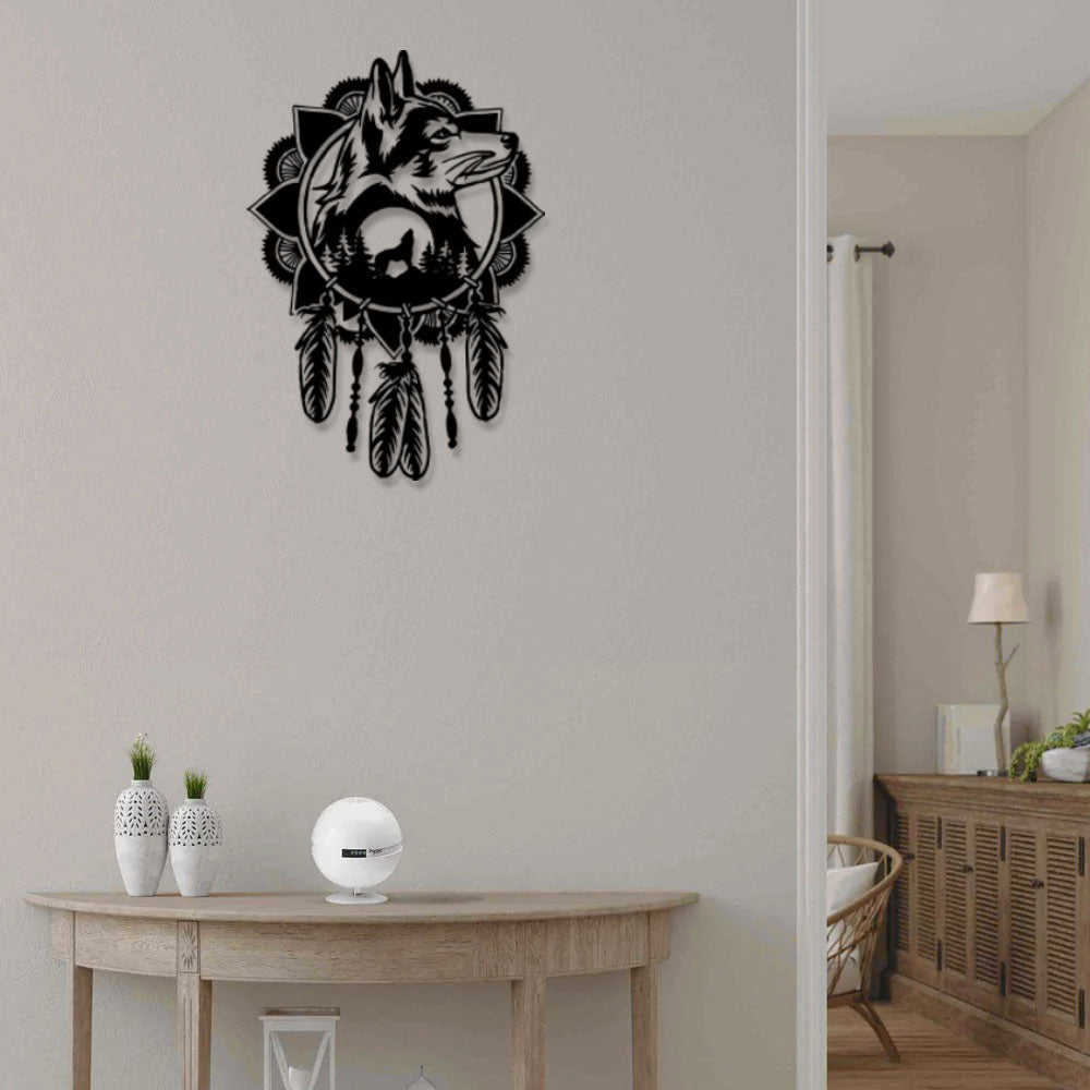 Dreamcatcher Outdoor Wolf - Led Light Metal - Owls Matrix LTD