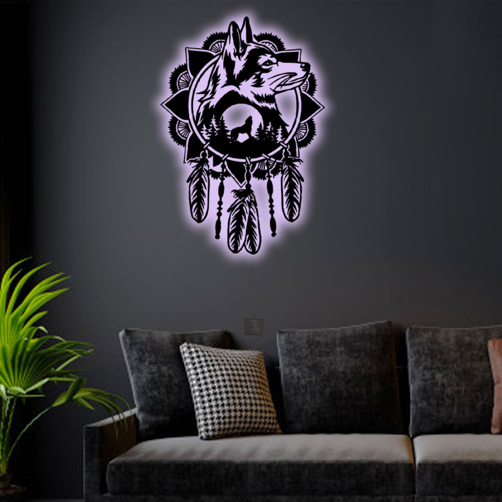 Dreamcatcher Outdoor Wolf - Led Light Metal - Owls Matrix LTD