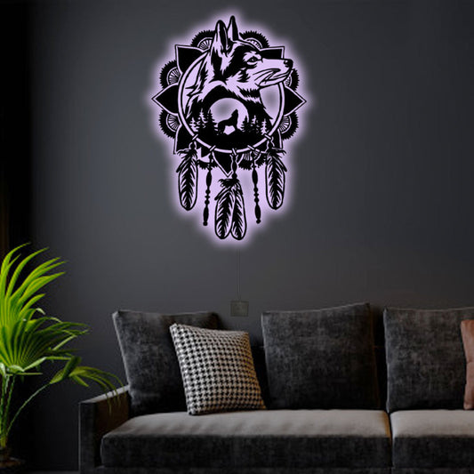 Dreamcatcher Outdoor Wolf - Led Light Metal - Owls Matrix LTD