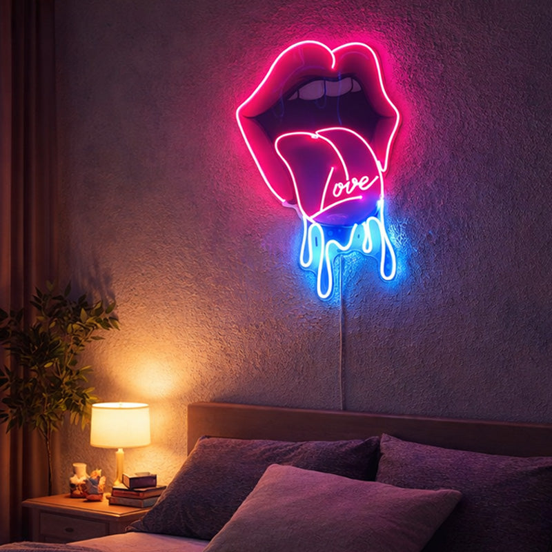 Dripping Lips Neon Sign – Sexy LED Wall Decor for Bedroom & Aesthetic Room
