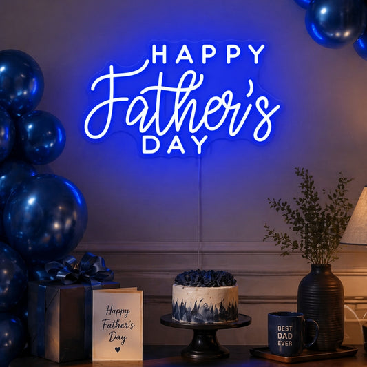Fathers Day Neon Sign Man Cave - Happy Blue LED Light