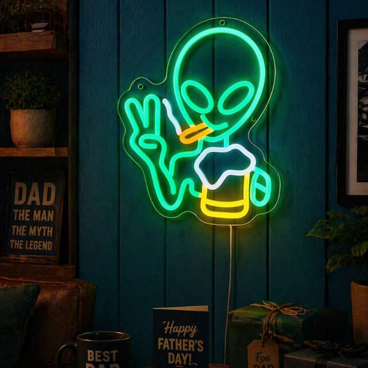 Fathers Day Neon Sign Man Cave - LED Beer Alien Light
